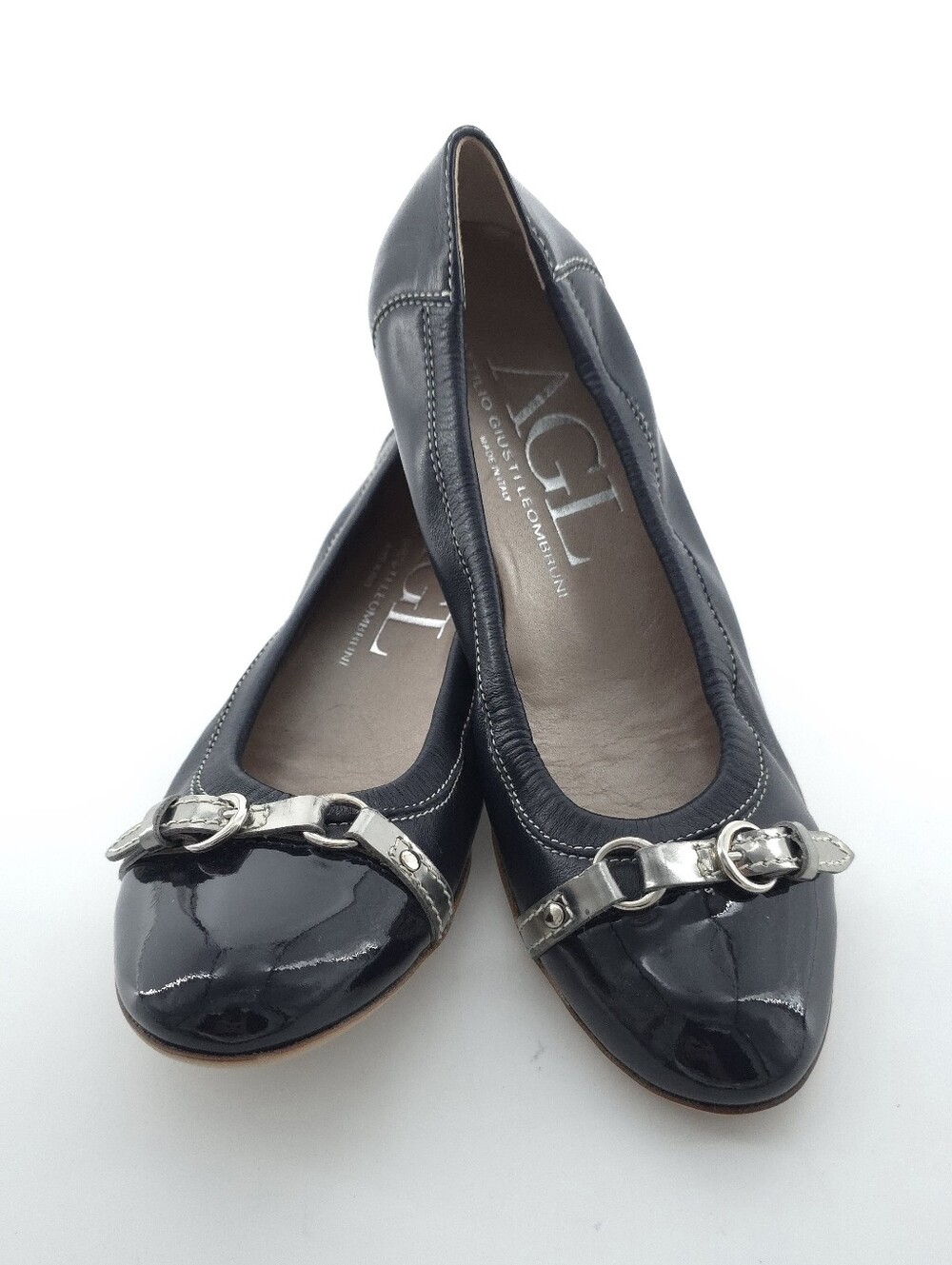 AGL Monika Buckle Patent Cap Toe Ballet Flat Classic Black Size 9.5